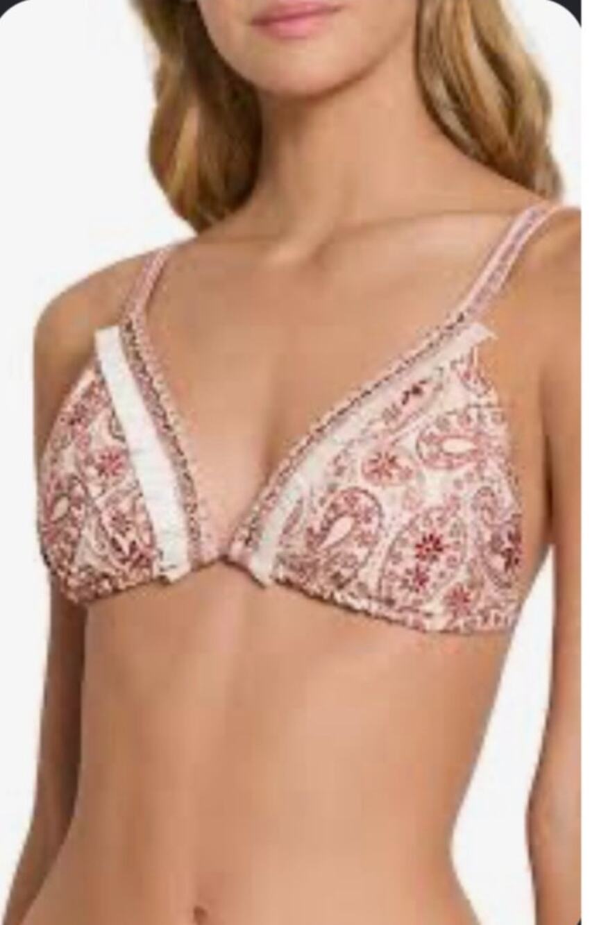 COSITA LINDA Chili Triangle Bikini Top with White Fringe